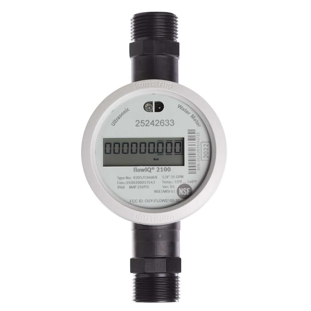 The flowIQ 2100 series Encoded Meter is a smart water meter based on the latest ultrasonic technology. The meter has no moving parts which ensures a high and stable accuracy in the meter's lifetime. The meter has industry leading accuracy that ensures even very low flows are measured down to the very last drop. This improves the quality of your data and helps you reduce non-revenue water.

• Internal RF Radio (AMI)
• Sustainable Ultrasonic measurement
• IP68 vacuum-sealed construction
• Battery lifetime up to 20 years
• Intelligent alarms